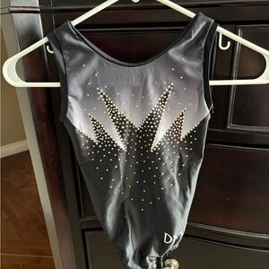 Black and Gray Kids One-Piece Bodysuit with Rhinestone Detail
